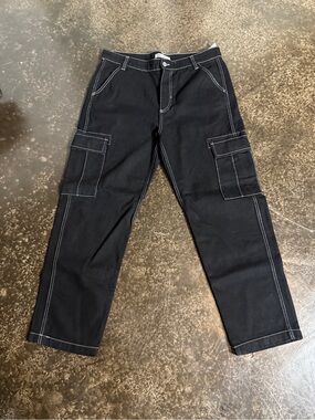 Zara Black Cargo Jeans with White Contrast Stitching